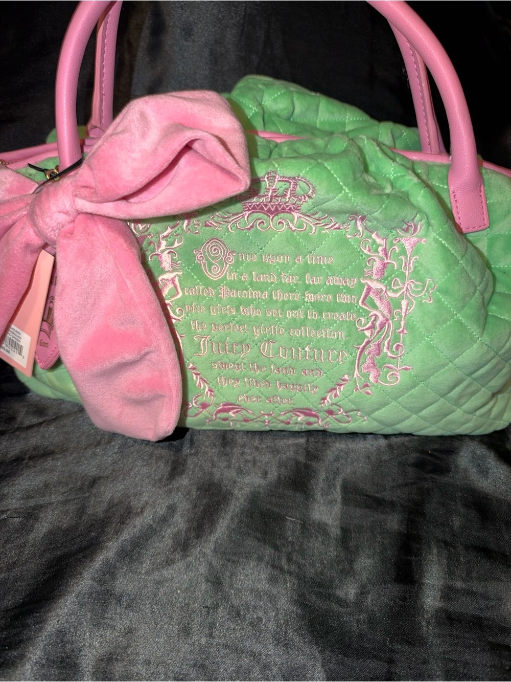 Juicy Couture Mint Quilted Satchel with Pink Bow and Handles